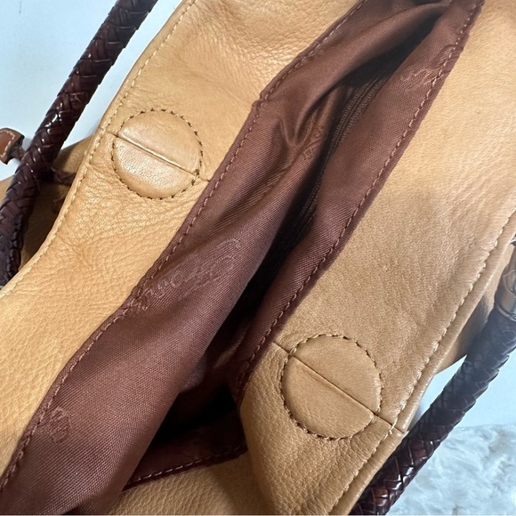 Fossil tan butterscotch leather southwestern brown braided tote shoulder handbag - Picture 8 of 11